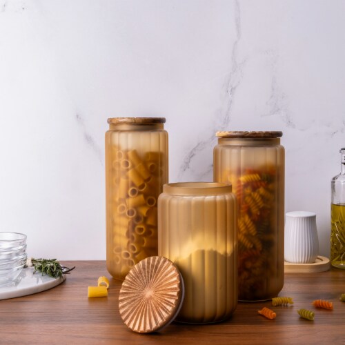 HD Designs Frosted Glass Canister – Amber (with Acacia Wood Lid)