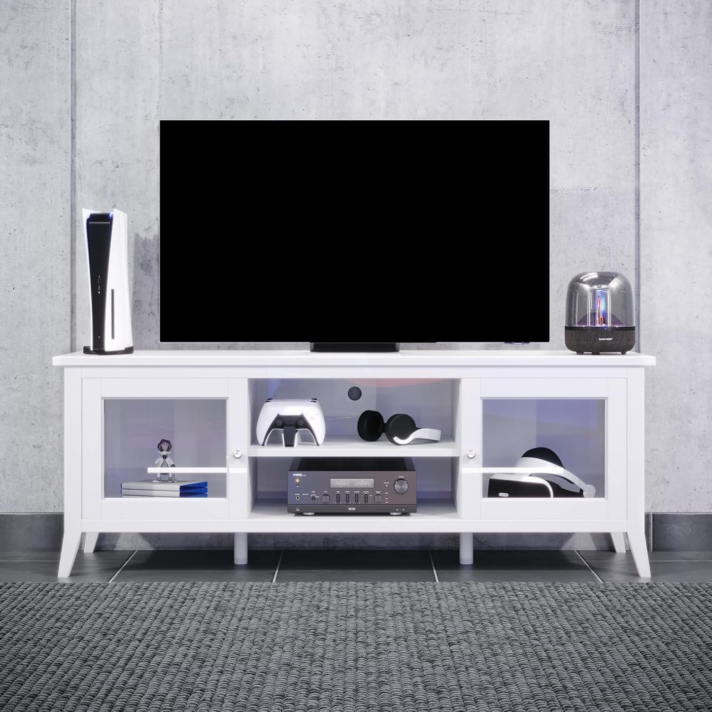 TV Stand - 55-Inch Storage Cabinet with 2 Cubbies and 2 Shelves - Entertainment Center for Living Room, Bedroom, or Entryway (White)
