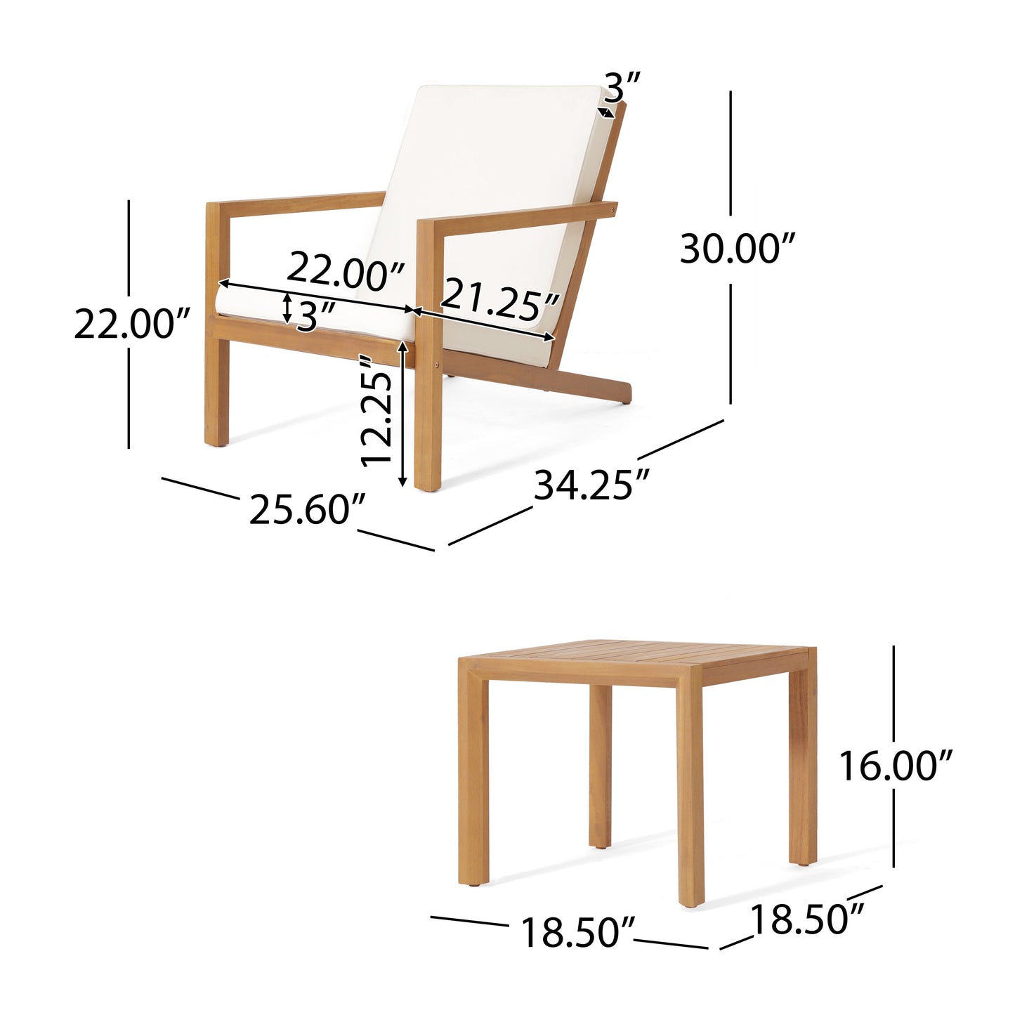 3 Pieces Acacia Wood Outdoor Minimalist set
