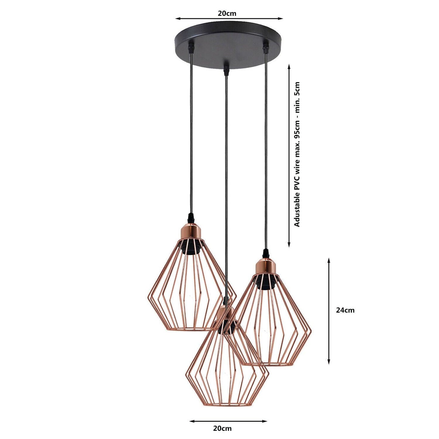Modern Ceiling Pendant Cage Fitting Rose Gold Diamond Lights~1361-3