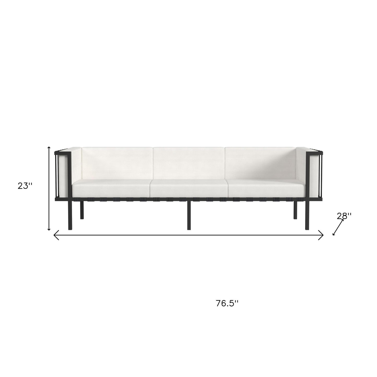 77" Black Iron and Cushions Patio Sofa