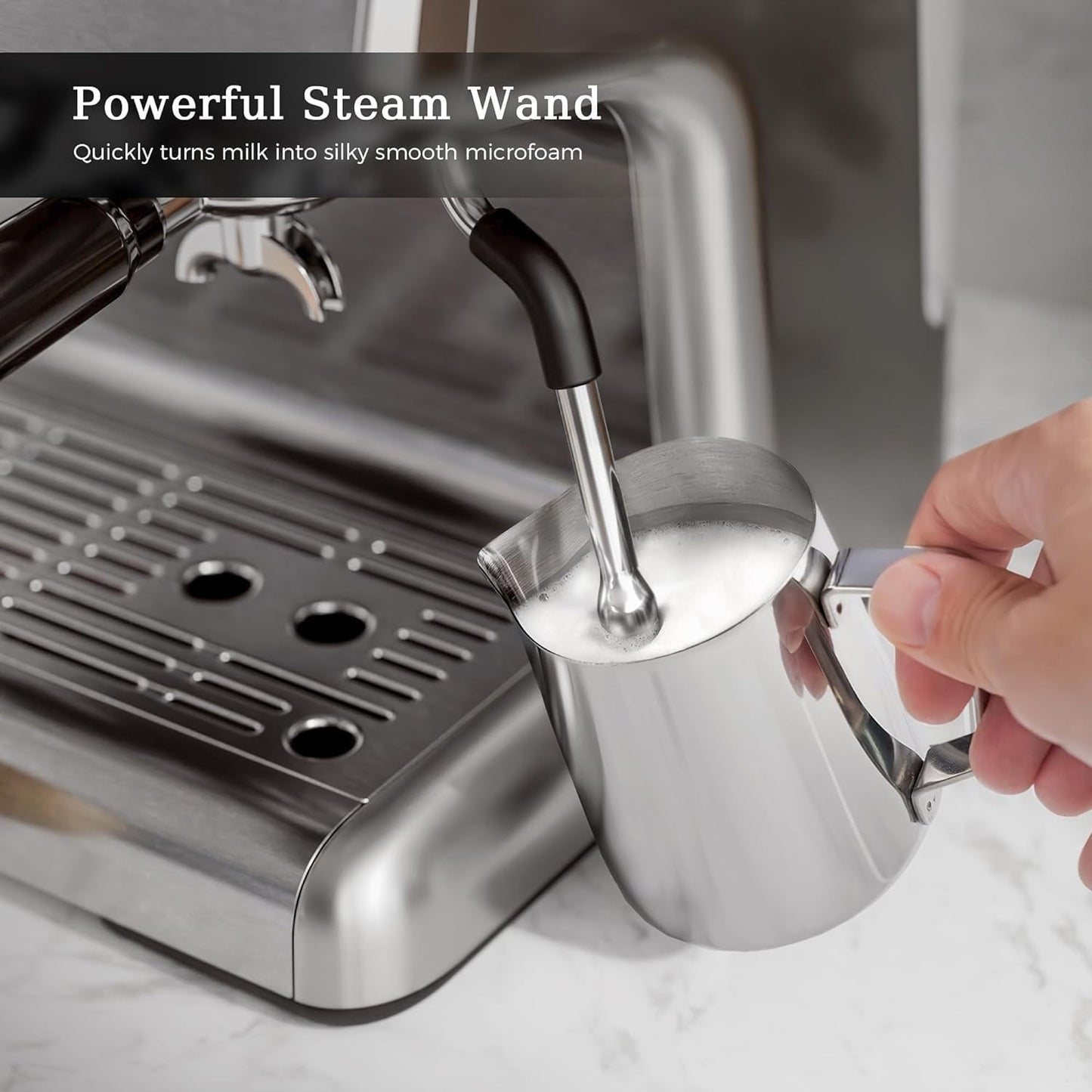 Kismile Espresso Coffee Machine with Grinder (Silver)