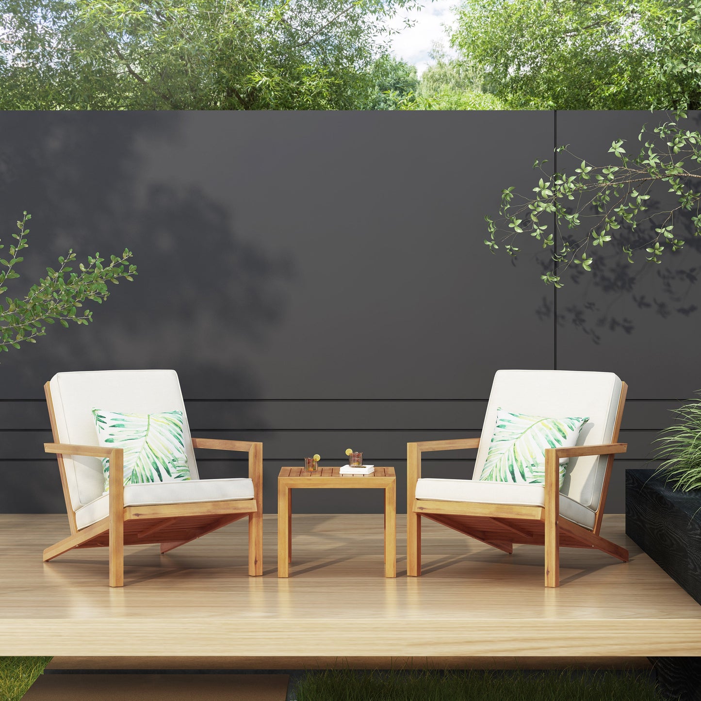 3 Pieces Acacia Wood Outdoor Minimalist set