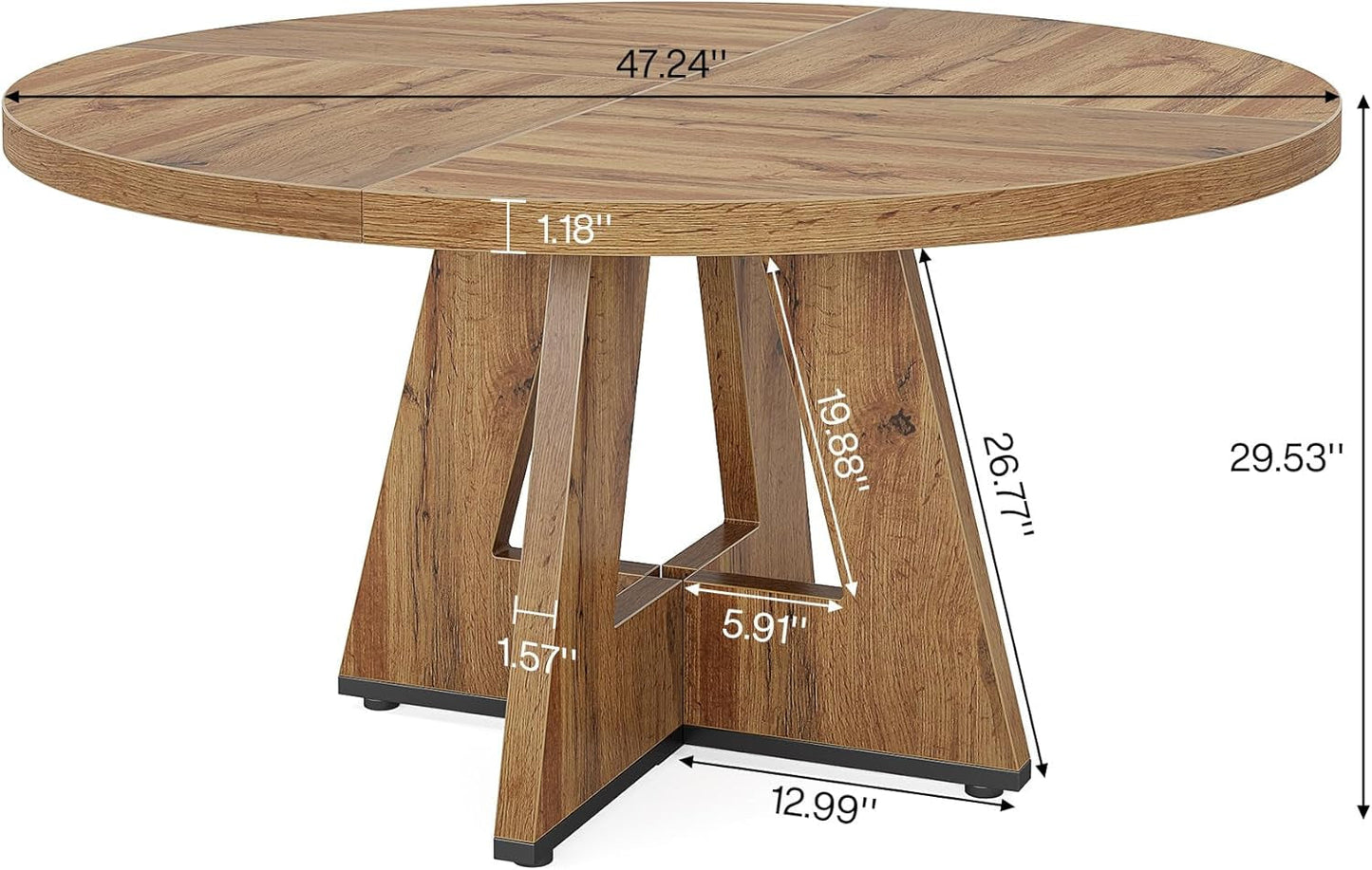 47" Dinning Room Tables for 4 Adult, Farmhouse Dinner Table with Wooden Tabletop and Cross Base, Burlywood(Only Table)