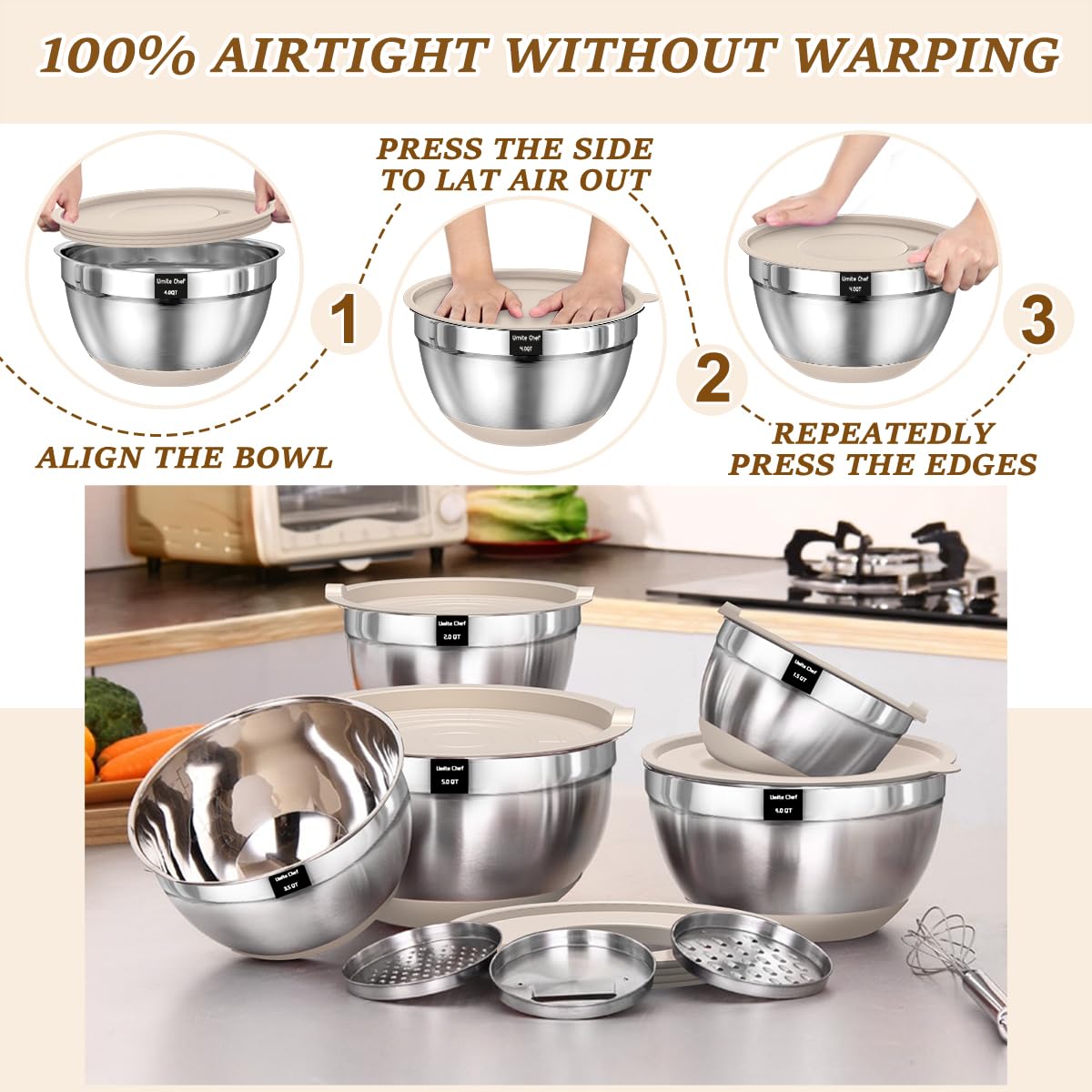 Umite Chef Mixing Bowls with Airtight Lids Set, 8PCS