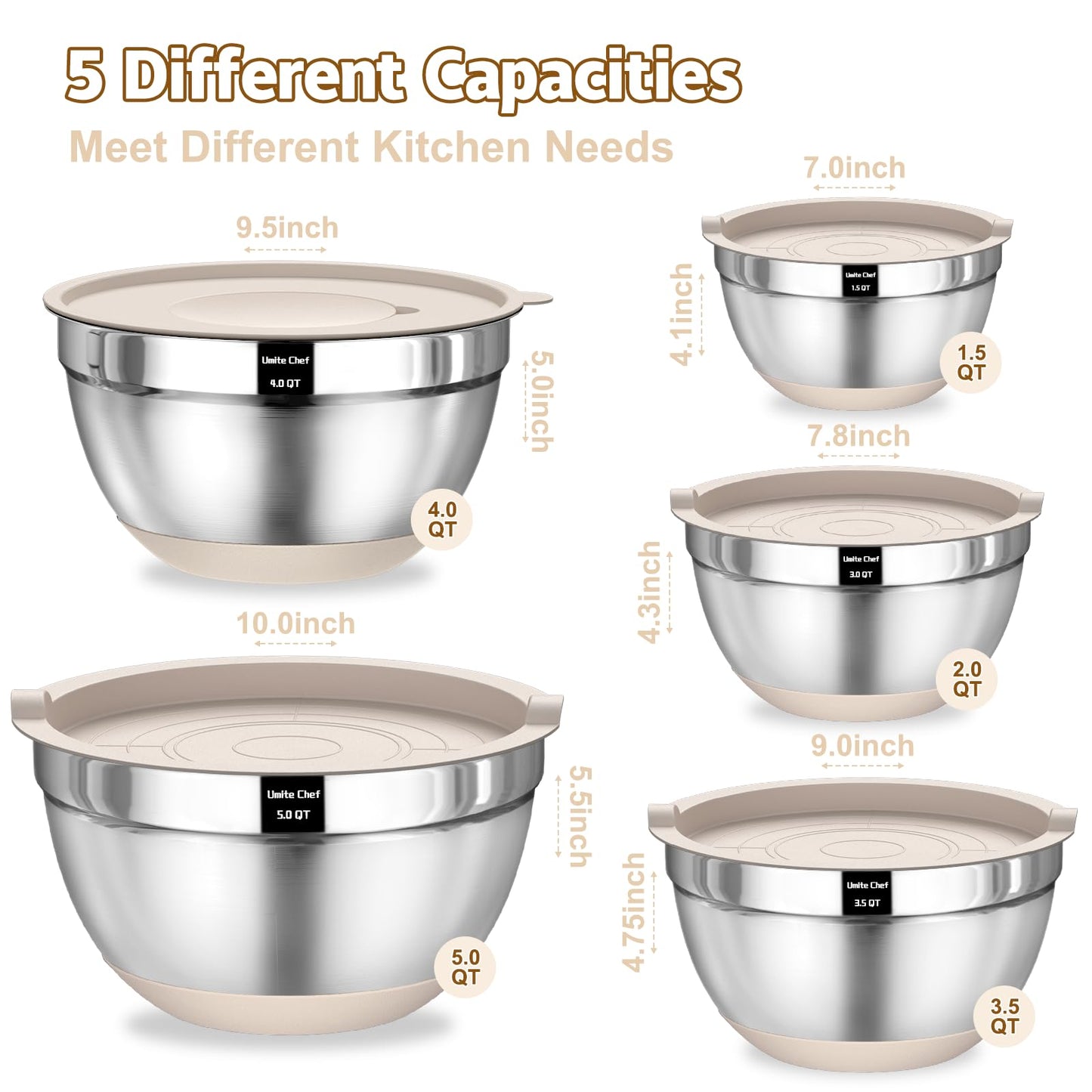Umite Chef Mixing Bowls with Airtight Lids Set, 8PCS