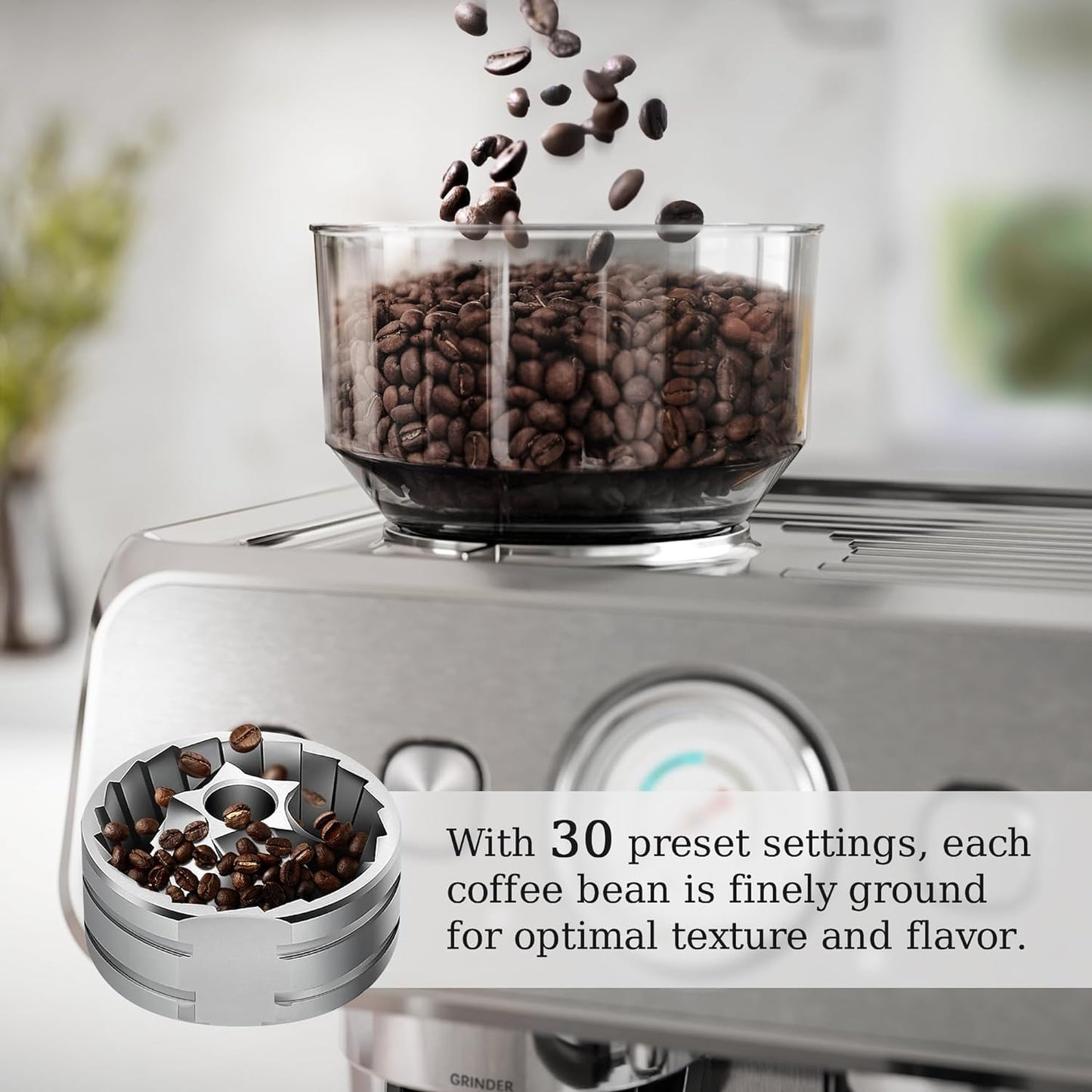 Kismile Espresso Coffee Machine with Grinder (Silver)