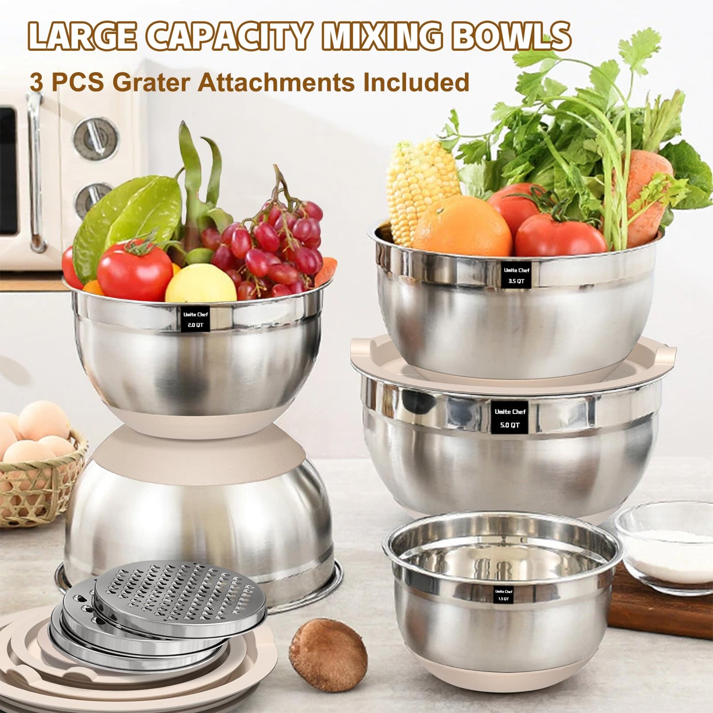 Umite Chef Mixing Bowls with Airtight Lids Set, 8PCS