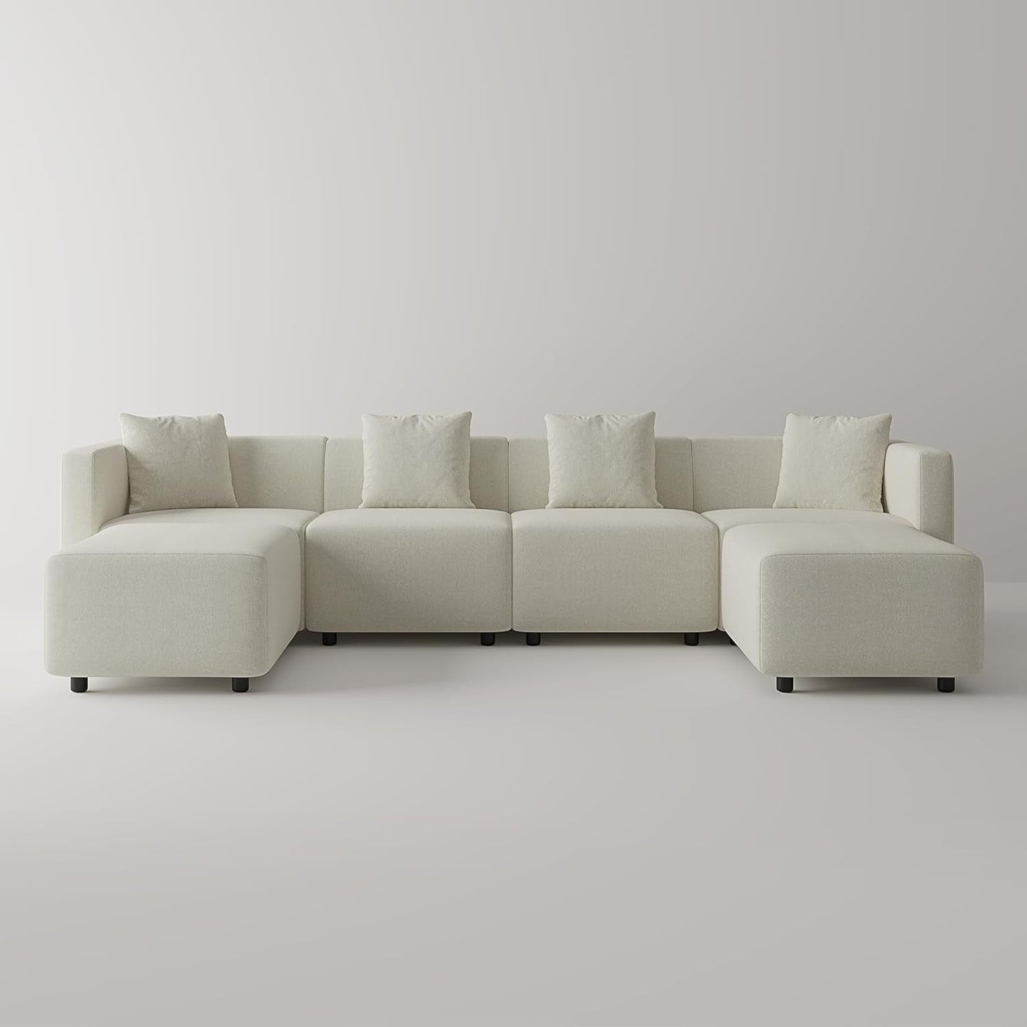 Fabric Living Room Furniture Set with Reversible Chaise Lounge, Cream U-Shape Couch