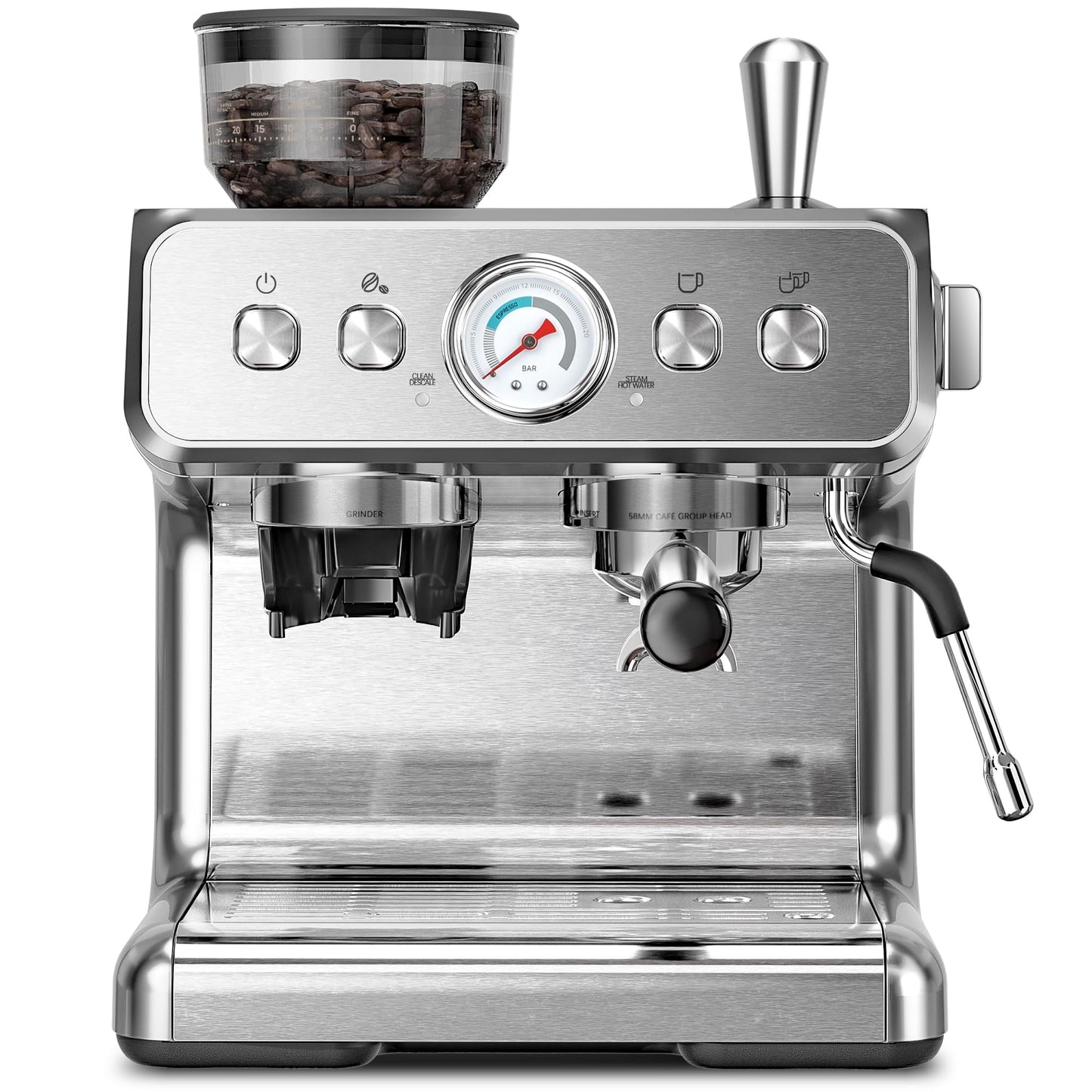 Kismile Espresso Coffee Machine with Grinder (Silver)
