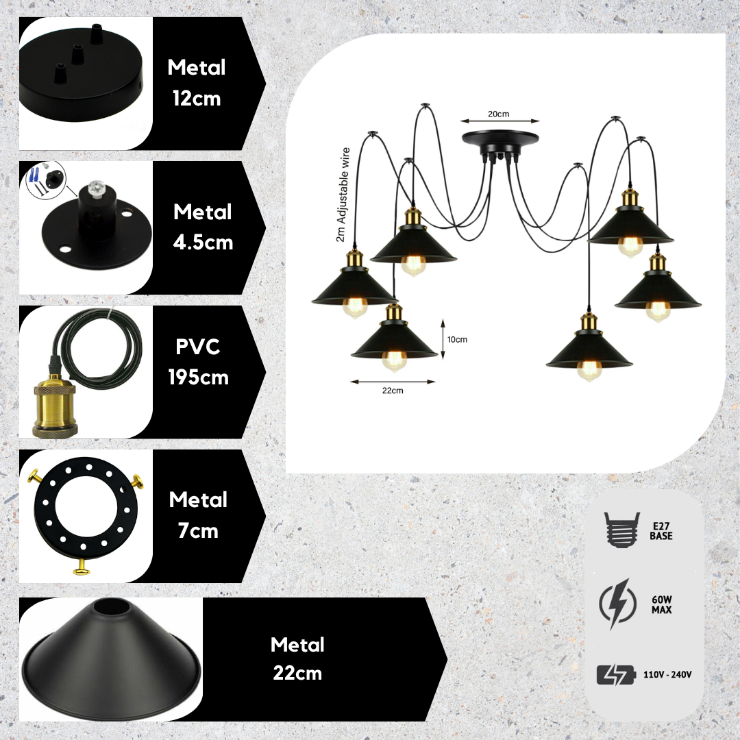 Multi Fleming Spider Pendant Light Black ~6165-1