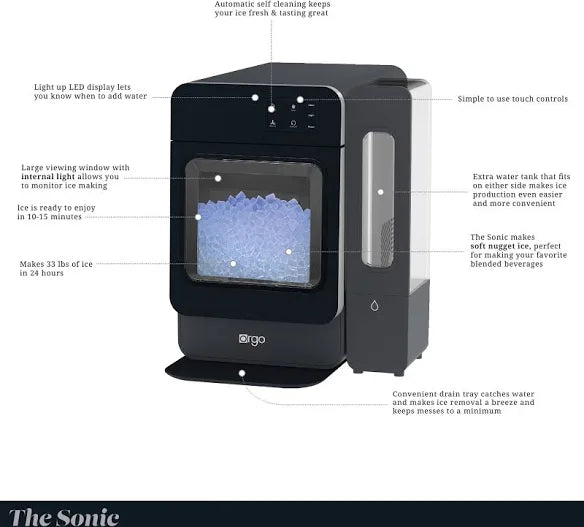 Orgo Products Sonic Countertop Ice Maker – Nugget Ice, 33lbs, Black