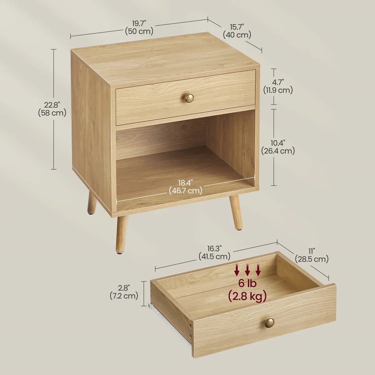 Mid-Century Modern 1-Drawer Nightstand in Natural Straw Yellow Wood Finish-4