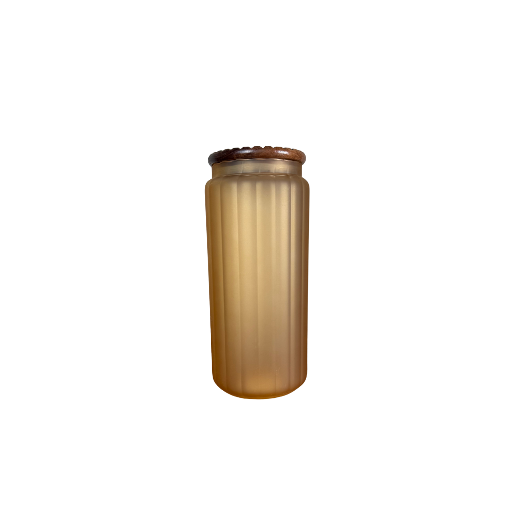 HD Designs Frosted Glass Canister – Amber (with Acacia Wood Lid)