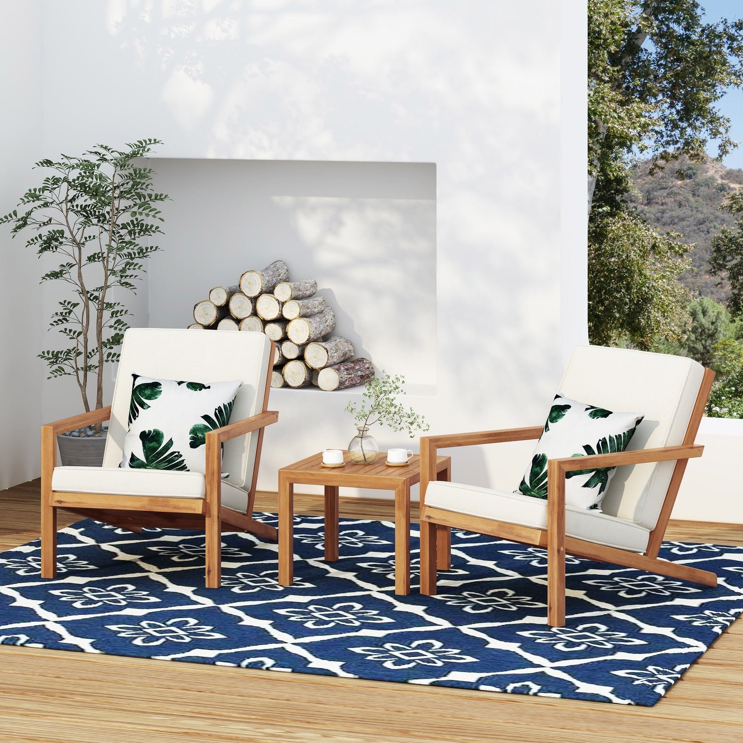 3 Pieces Acacia Wood Outdoor Minimalist set