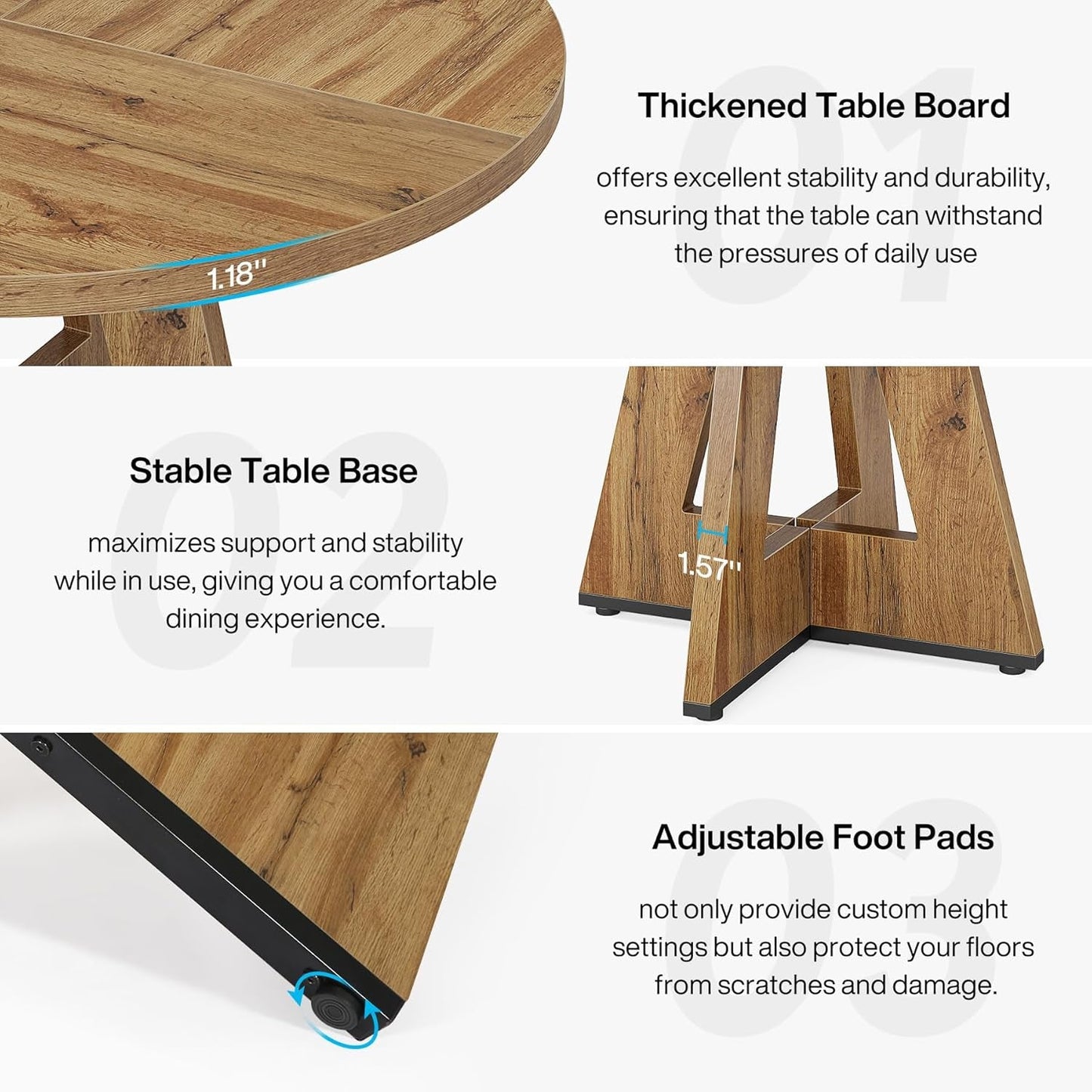 47" Dinning Room Tables for 4 Adult, Farmhouse Dinner Table with Wooden Tabletop and Cross Base, Burlywood(Only Table)