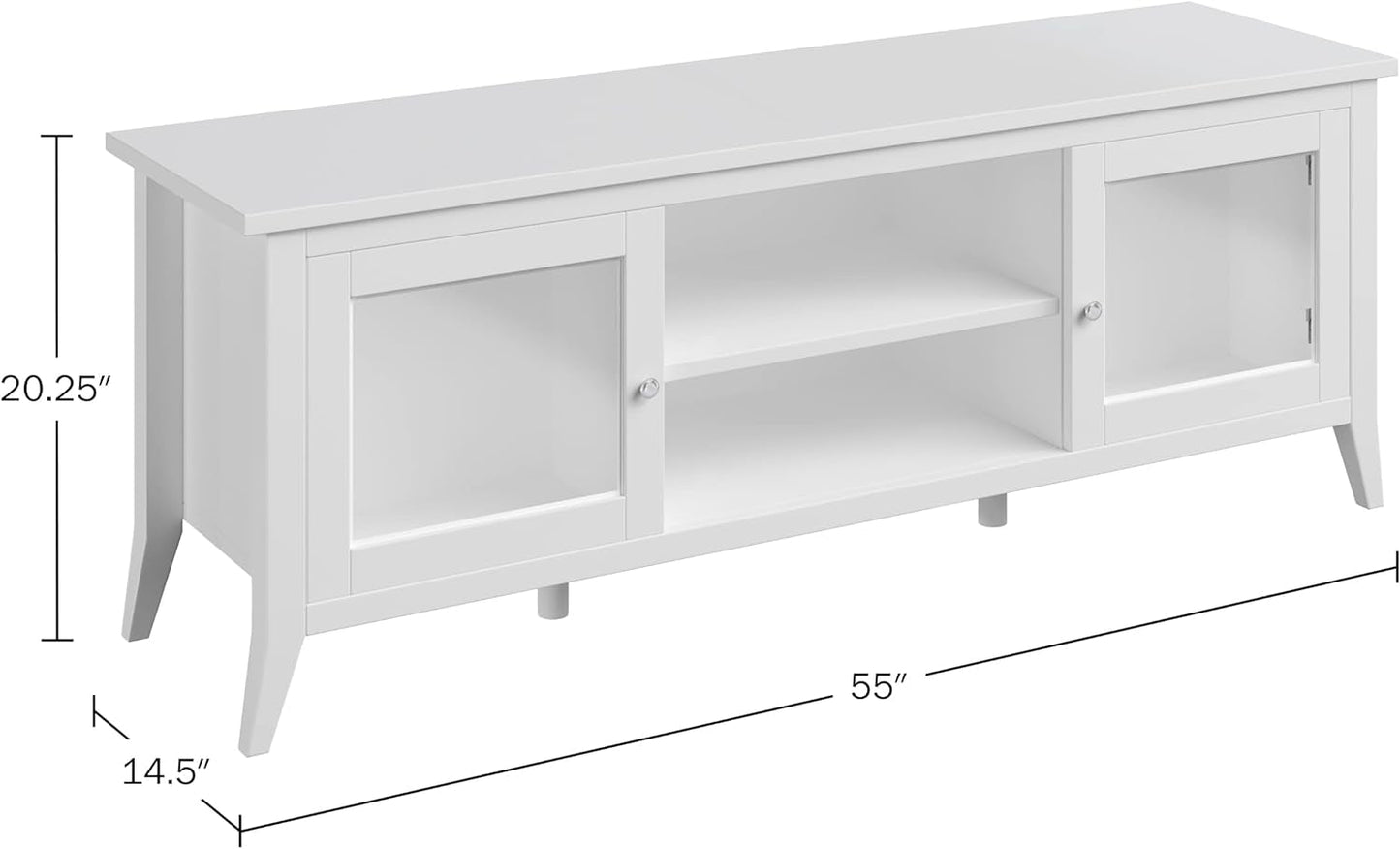 TV Stand - 55-Inch Storage Cabinet with 2 Cubbies and 2 Shelves - Entertainment Center for Living Room, Bedroom, or Entryway (White)