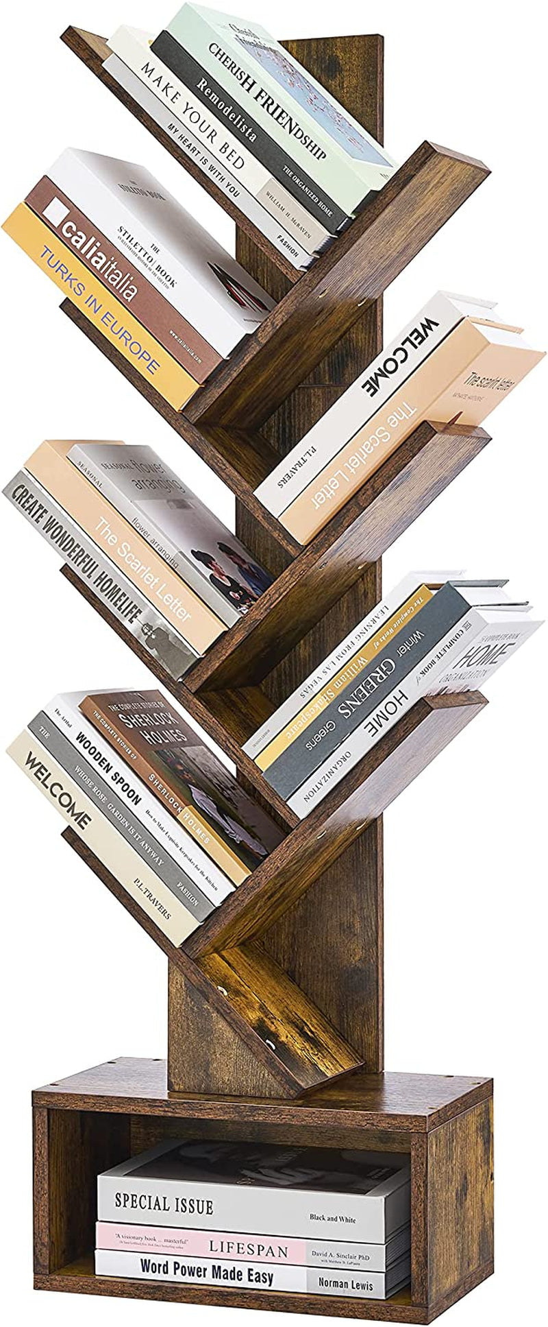 Rustic Tree Bookshelf with Drawer and Shelves