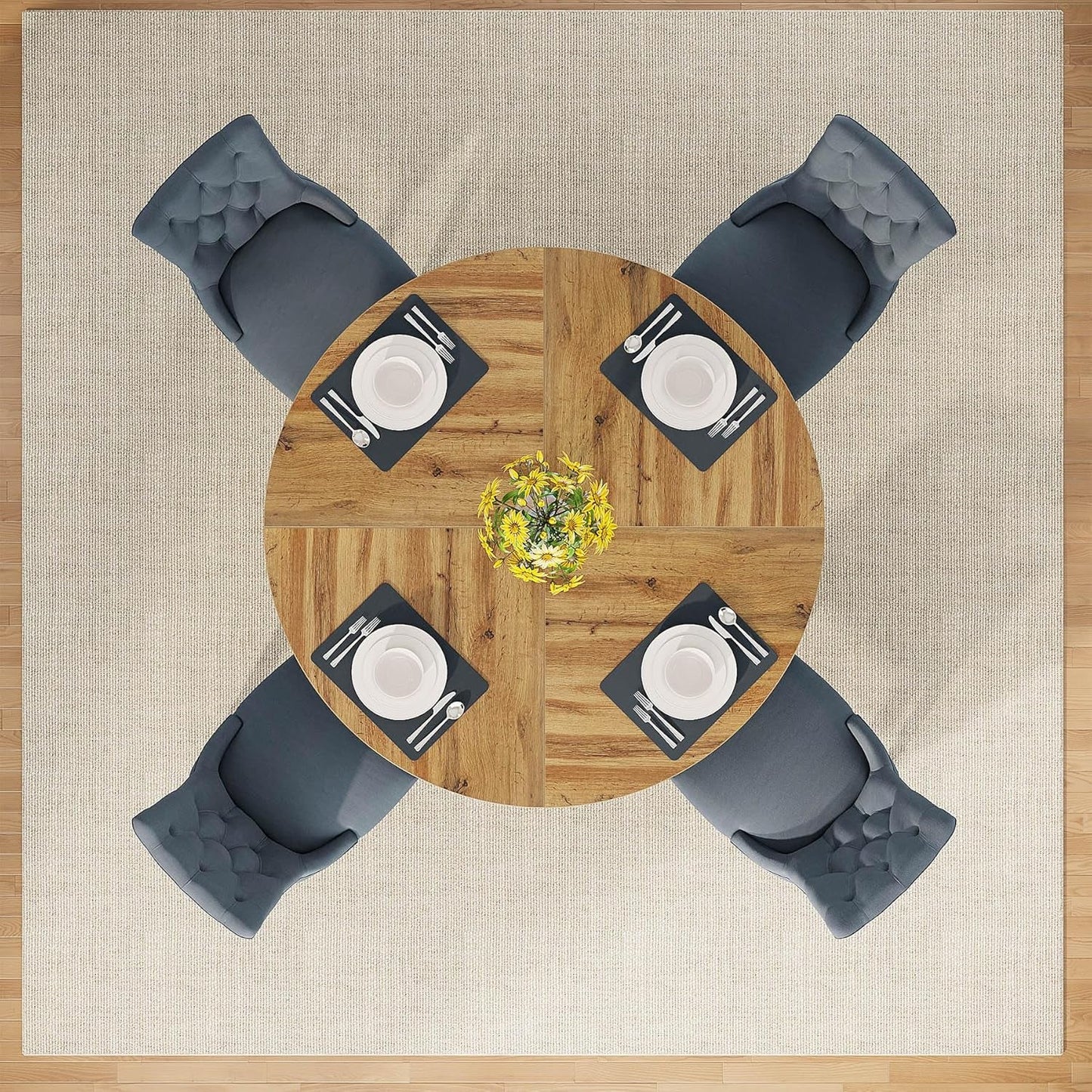 47" Dinning Room Tables for 4 Adult, Farmhouse Dinner Table with Wooden Tabletop and Cross Base, Burlywood(Only Table)