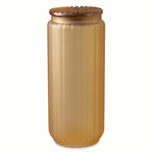 HD Designs Frosted Glass Canister – Amber (with Acacia Wood Lid)