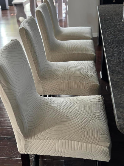 Water Repellent Bar Stool Covers Set of 4, Stretch Washable Barstool Seat Covers, Counter Height Chair Covers for Kitchen Dining Room Cafe (Beige Ripple Jacquard)