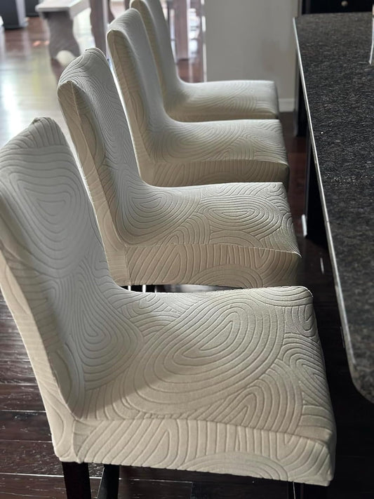 Water Repellent Bar Stool Covers Set of 4, Stretch Washable Barstool Seat Covers, Counter Height Chair Covers for Kitchen Dining Room Cafe (Beige Ripple Jacquard)