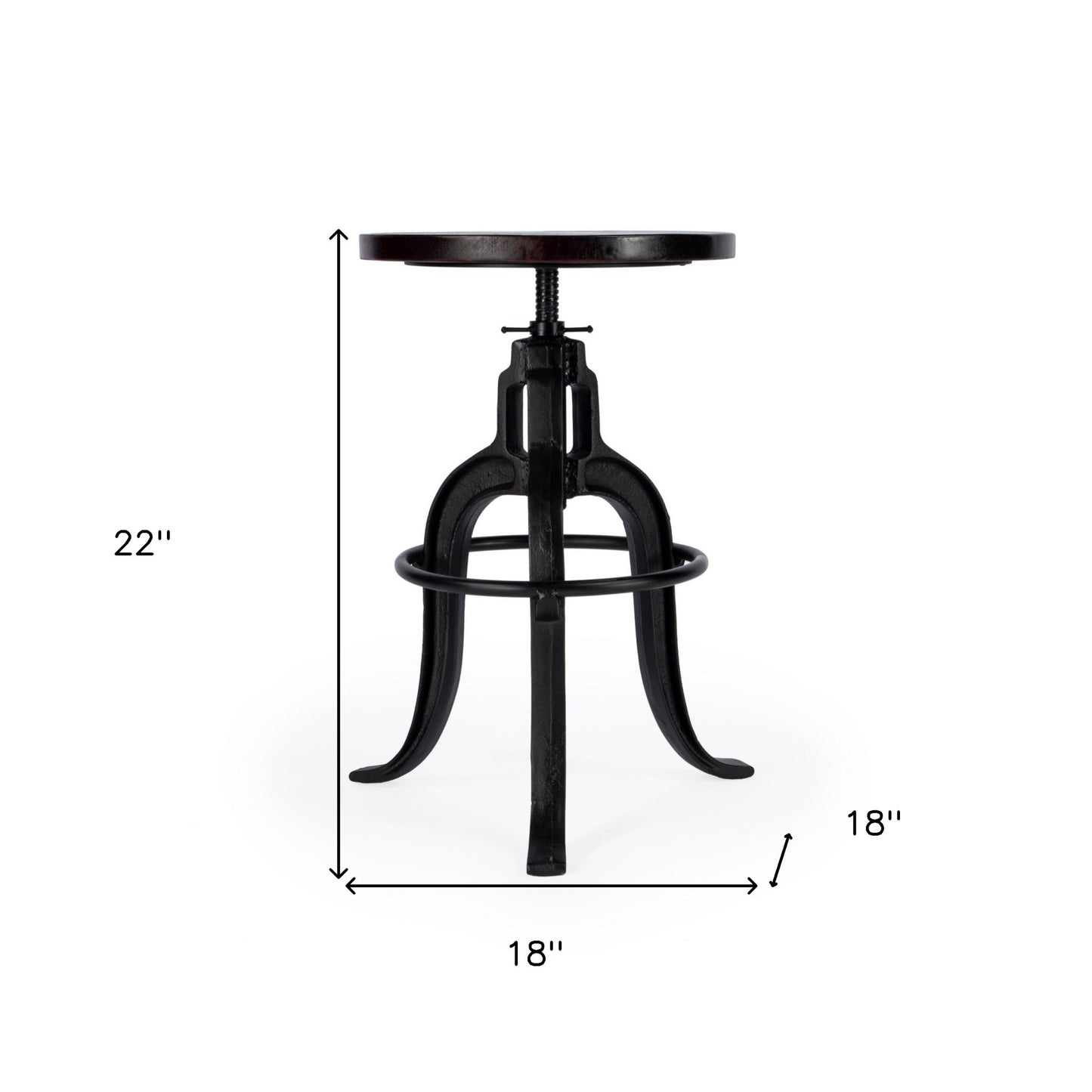 28" Brown and Black Manufactured Wood and Iron Backless Swivel Bar Chair