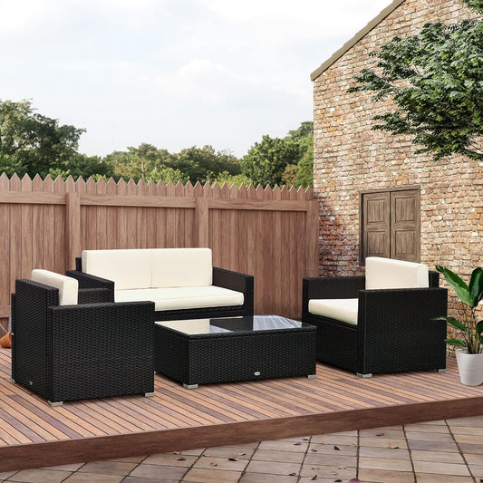 White Wicker 4-Piece Patio Sectional Sofa Set