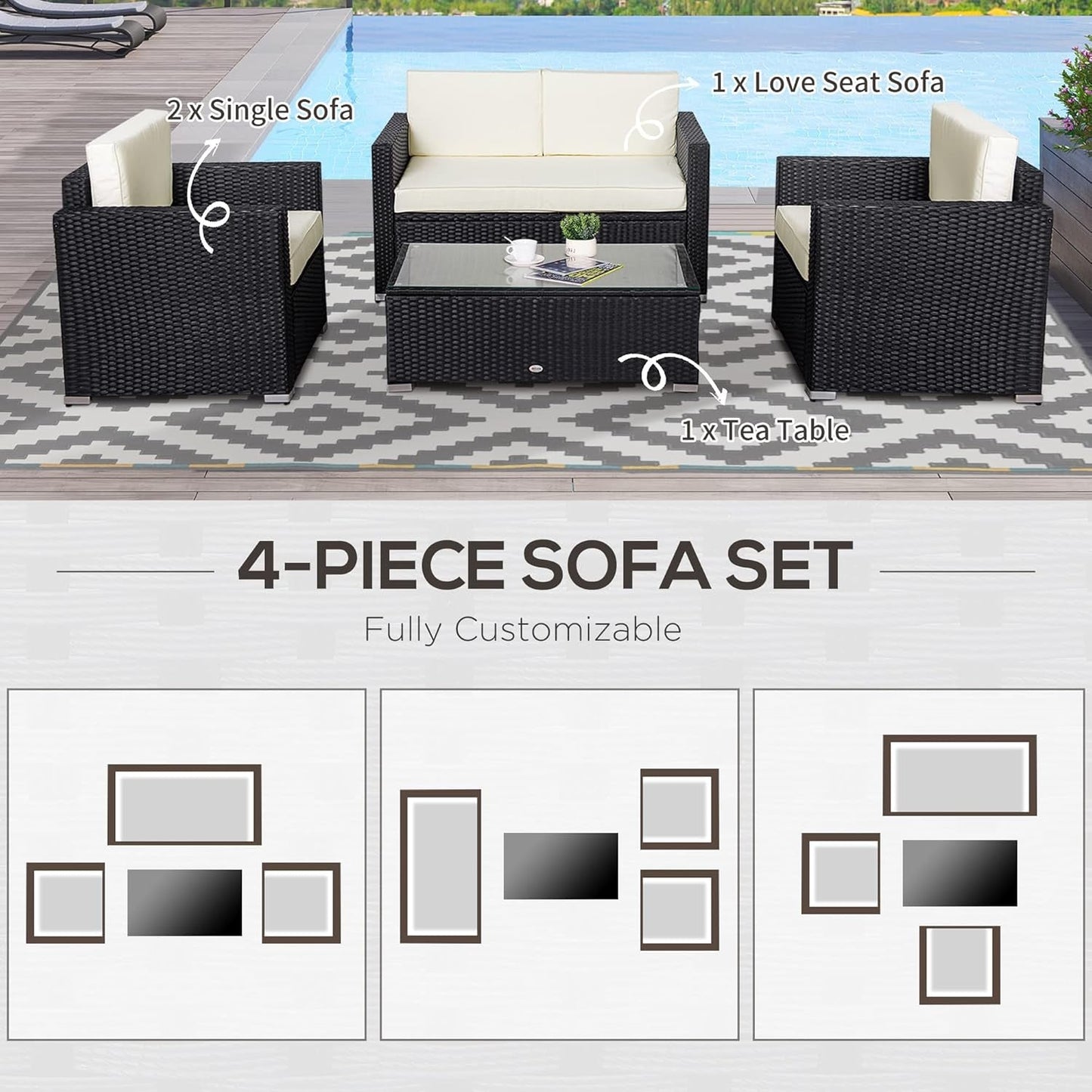White Wicker 4-Piece Patio Sectional Sofa Set