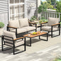 Patio Furniture Set, 4 Pieces Outdoor Patio Furniture with Coffee Table Set, Metal Patio Conversation Sets with Washable and High-Resiliency Sponge Cushions, Upgarded Beige