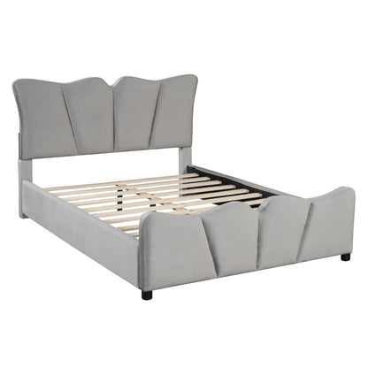 Gray Tufted Velvet Upholstered Full Bed Frame