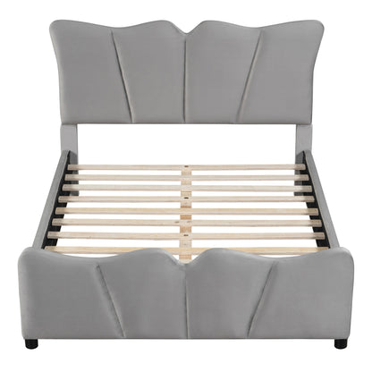 Gray Tufted Velvet Upholstered Full Bed Frame