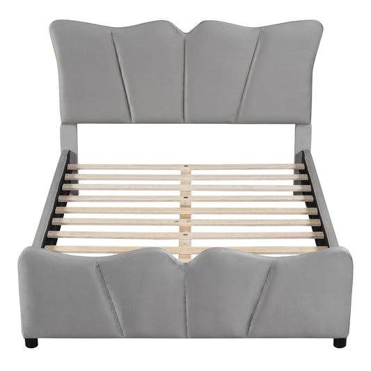 Gray Tufted Velvet Upholstered Full Bed Frame