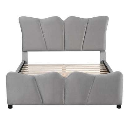 Gray Tufted Velvet Upholstered Full Bed Frame