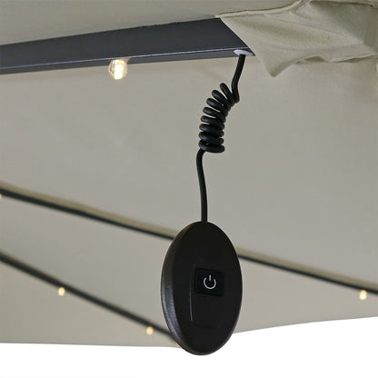 95" White Polyester Octagonal Tilt Lighted Market Patio Umbrella with Stand