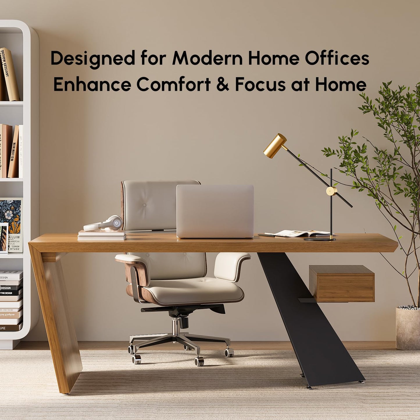 Homary 70" Modern Executive Desk, Home Office Desk with Drawers