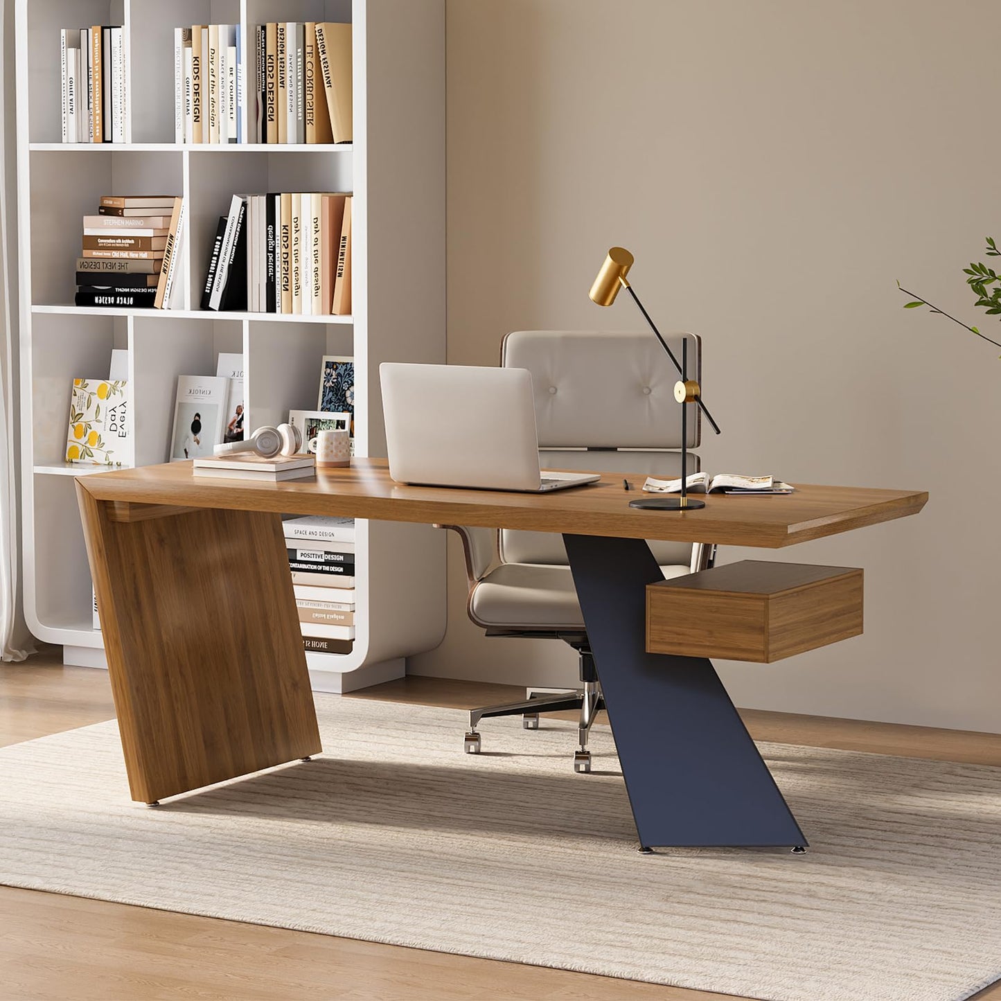 Homary 70" Modern Executive Desk, Home Office Desk with Drawers