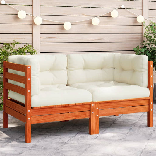 vidaXL Patio Sofa Corner with Cushions Wax Brown Solid Wood Pine