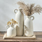 Ceramic Vase Set of 3 with Handle, Neutral Rustic Vases Home Decor - White