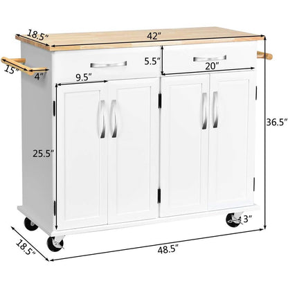 White Kitchen Cart Island with Wood Top 2 Drawers and Bottom Storage Cabinet-4