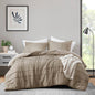 Queen size Microfiber Pleated Soft Lightweight Comforter Set Tan Khaki Taupe-0