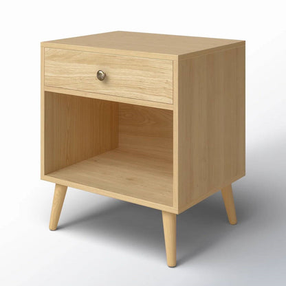 Mid-Century Modern 1-Drawer Nightstand in Natural Straw Yellow Wood Finish-1