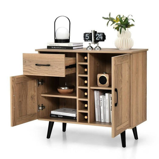 Modern Mid-Century Style Kitchen Buffet Dining Sideboard Cabinet with Wine Rack-0