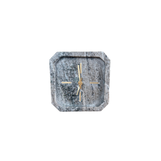 Handcrafted Marble Desk Clock – Square Design, Made in India