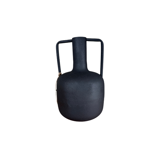 Handcrafted Iron Vase – Black Dual Handle, Made in India
