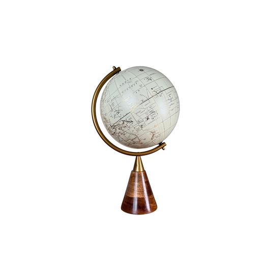 Handcrafted Decorative Globe – Brass & Wood Base, Made in India