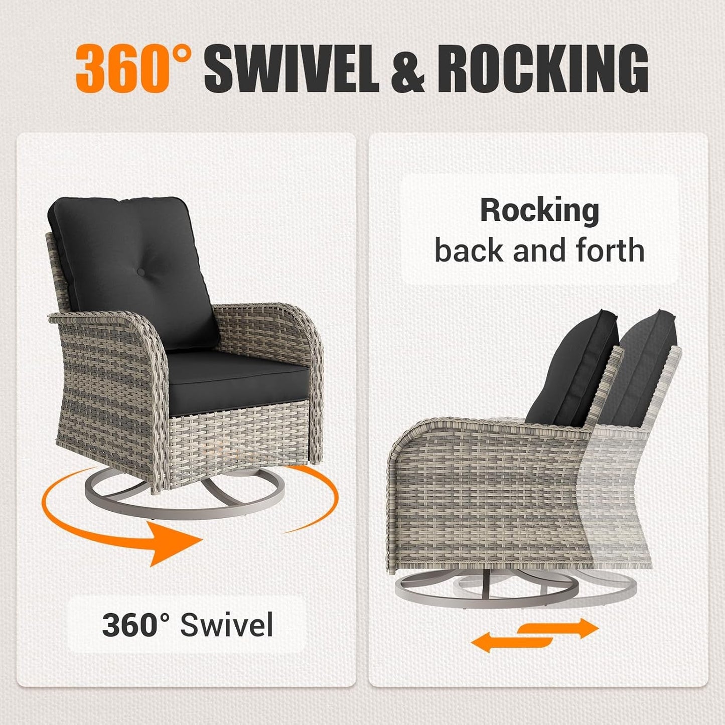 Outdoor Patio Wicker Rattan Swivel Rocking Chair Set