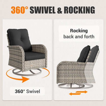 Outdoor Patio Wicker Rattan Swivel Rocking Chair Set