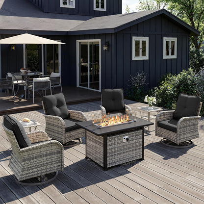 Outdoor Patio Wicker Rattan Swivel Rocking Chair Set