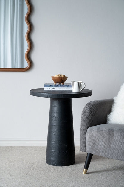 Black Round Side Table with Pedestal Base